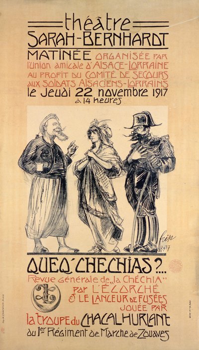 Poster Advertising a Benefit Matinée Performance at the Sarah Bernhardt Theatre, Paris, to Help Soldiers from Alsace-Lorraine, 1917 by Frip